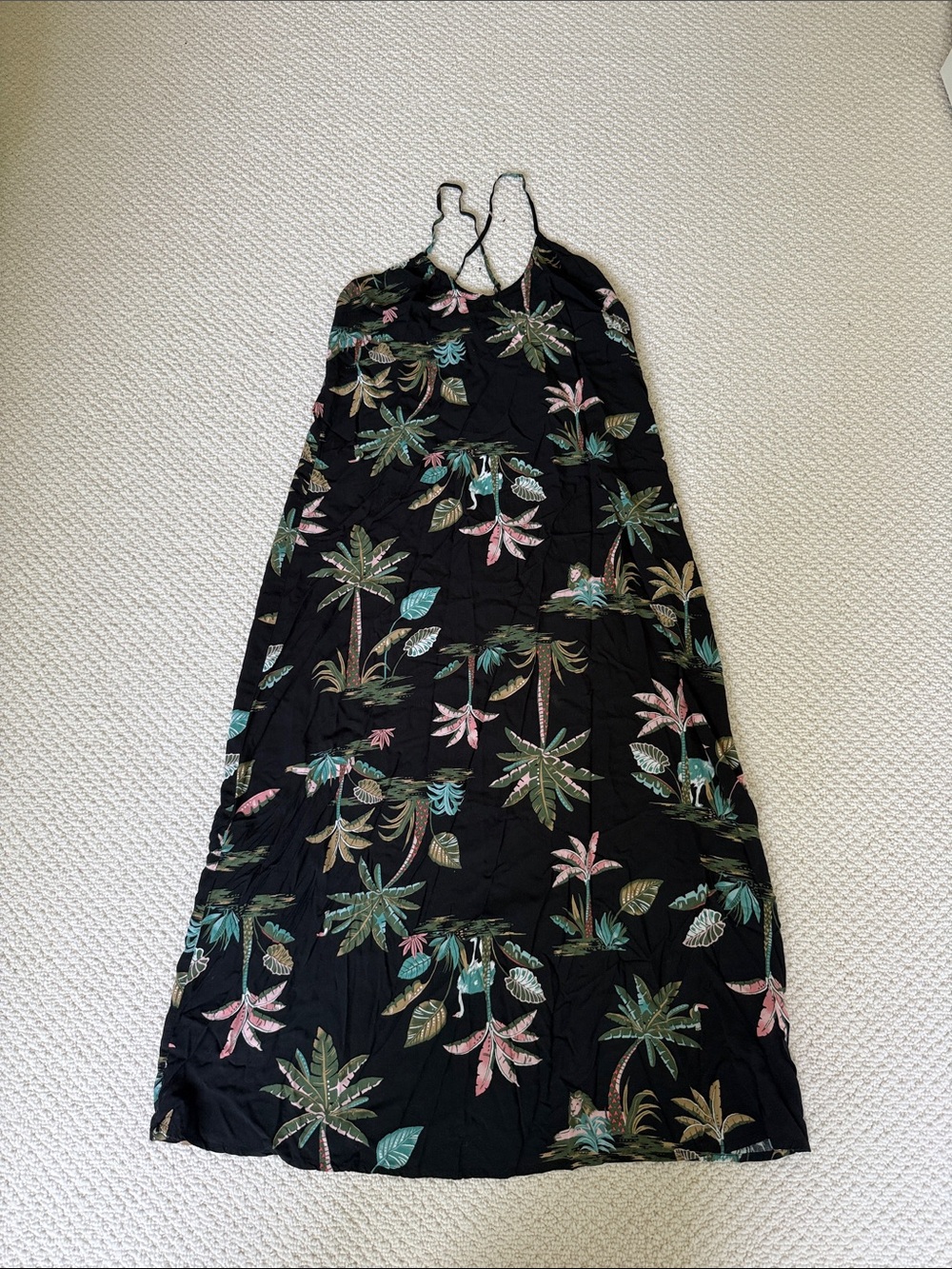 Black Tropical Print Maxi Dress